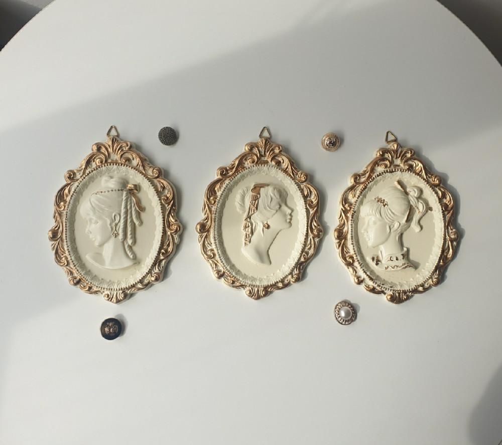 아이보리 트리플 카메오 엔틱 벽장식 앤틱 벽걸이 액자 3P 세트