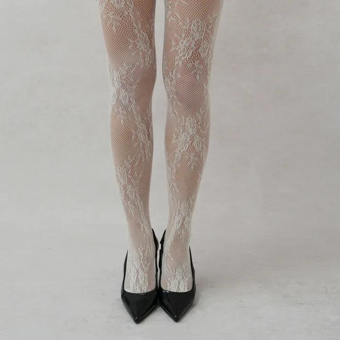 빈티지 플라워 레이스 스타킹 (아이보리)