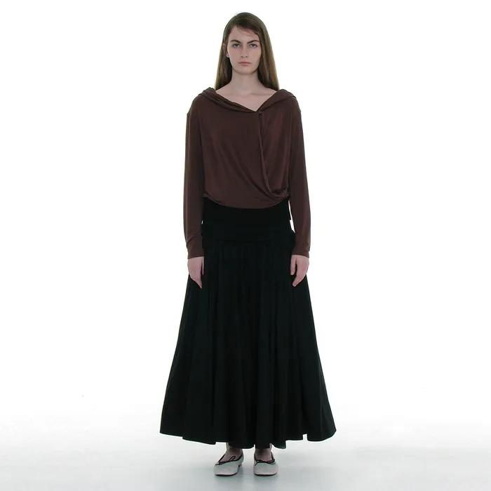 VOLUME FLARE MAXI SKIRT_BLACK