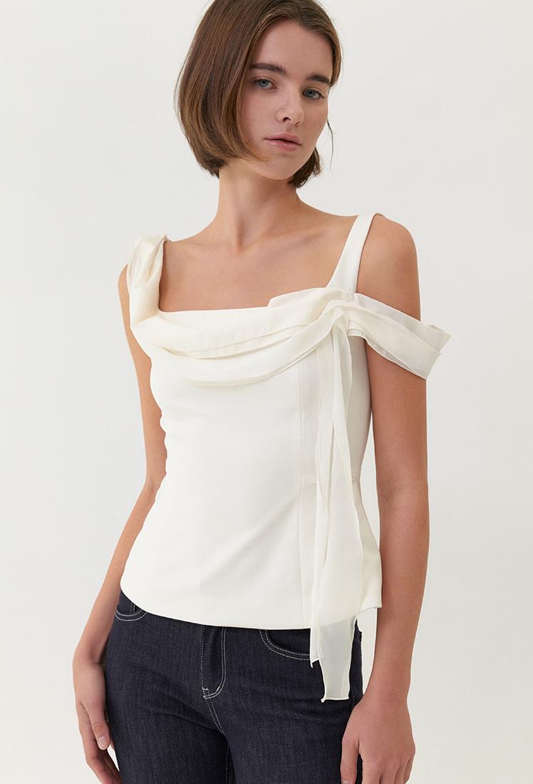 Alora Drape Sleeveless Top (Ivory)