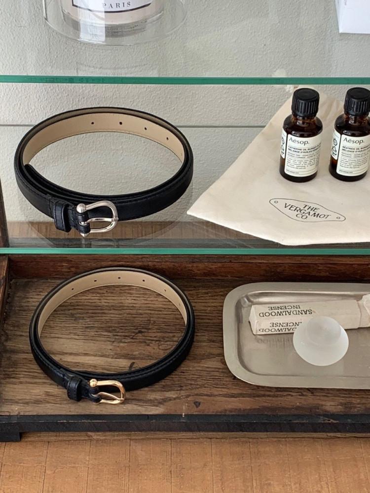 베르가못 플랫 레더 벨트 소가죽 금장 은장 여성 가죽 허리띠 (2 color)