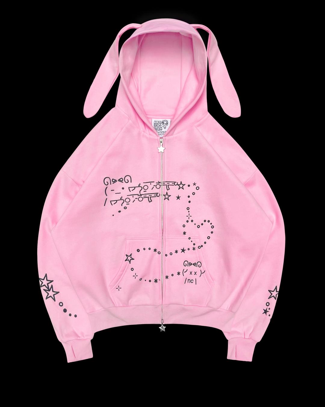 MALFUNCTION ZIP HOODIE BABY PINK (DETACHABLE EARS) - XS