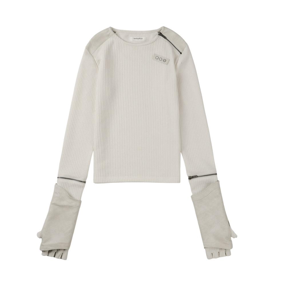 Detachable Zipper Leather Top (Ivory)