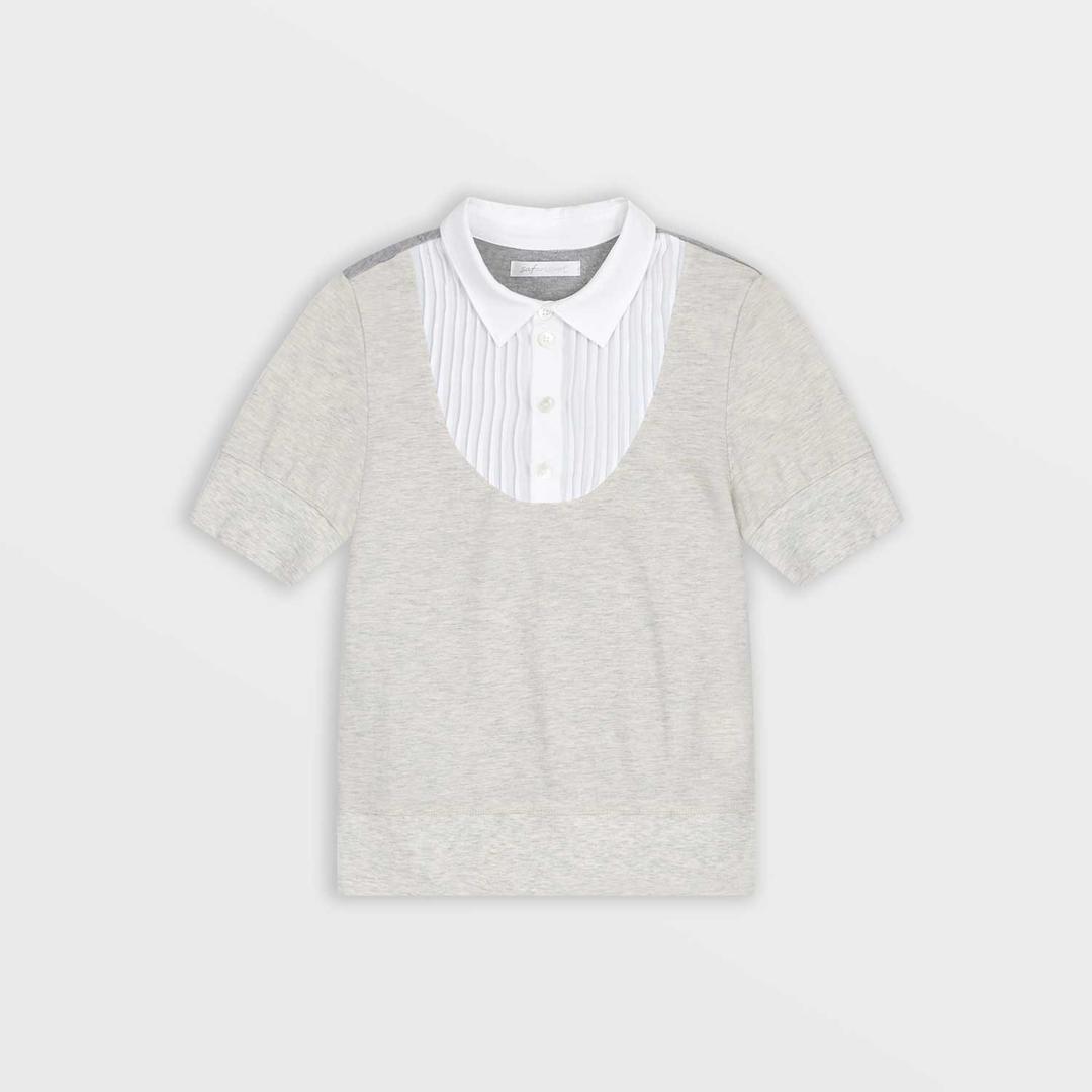 1/2 Layered Shirt Half Tee (Ivory/Gray)