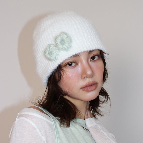 (2차 리오더) FLOWER FLAKE BEANIE - WHITE