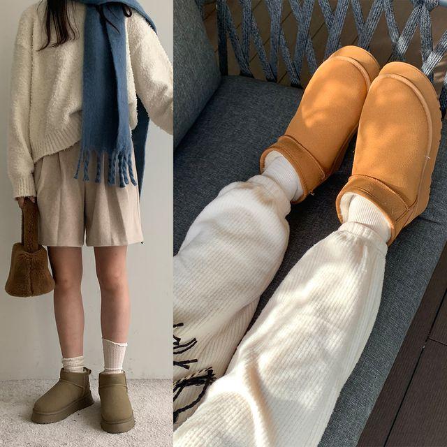 인더슈 인기신상맥클리  프리미엄 통굽 숏털부츠(4cm)포근한 겨울슈즈 슬리퍼 털플랫 털 단화 퍼운동화 퍼부츠숏어그부츠 삭스부츠 앵클부츠