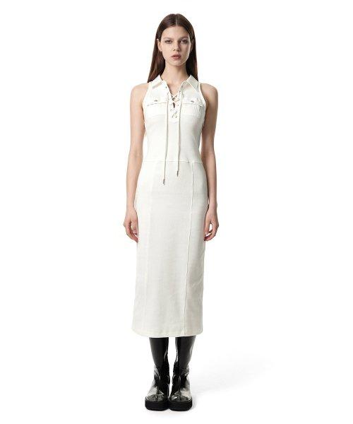 LACE-UP COLLAR DRESS / IVORY