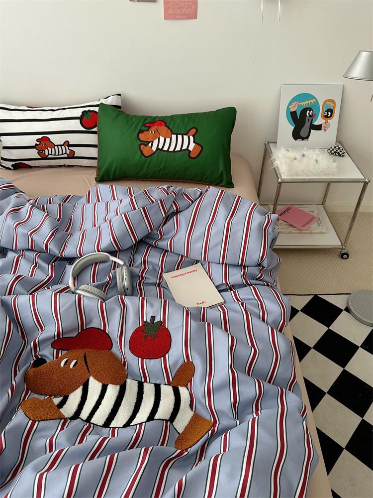 지미하우스 스트라이프 강아지 침대시트 이불커버 침구세트 베개커버 포근한 귀여운