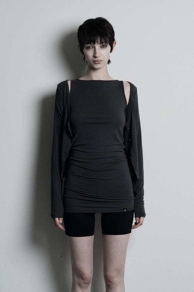 BASIC SLEEVELESS LONG TOP CHARCOAL
