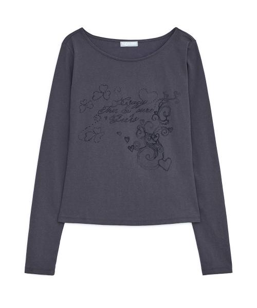 멜로우 프린트 롱 슬리브 티 (차콜)