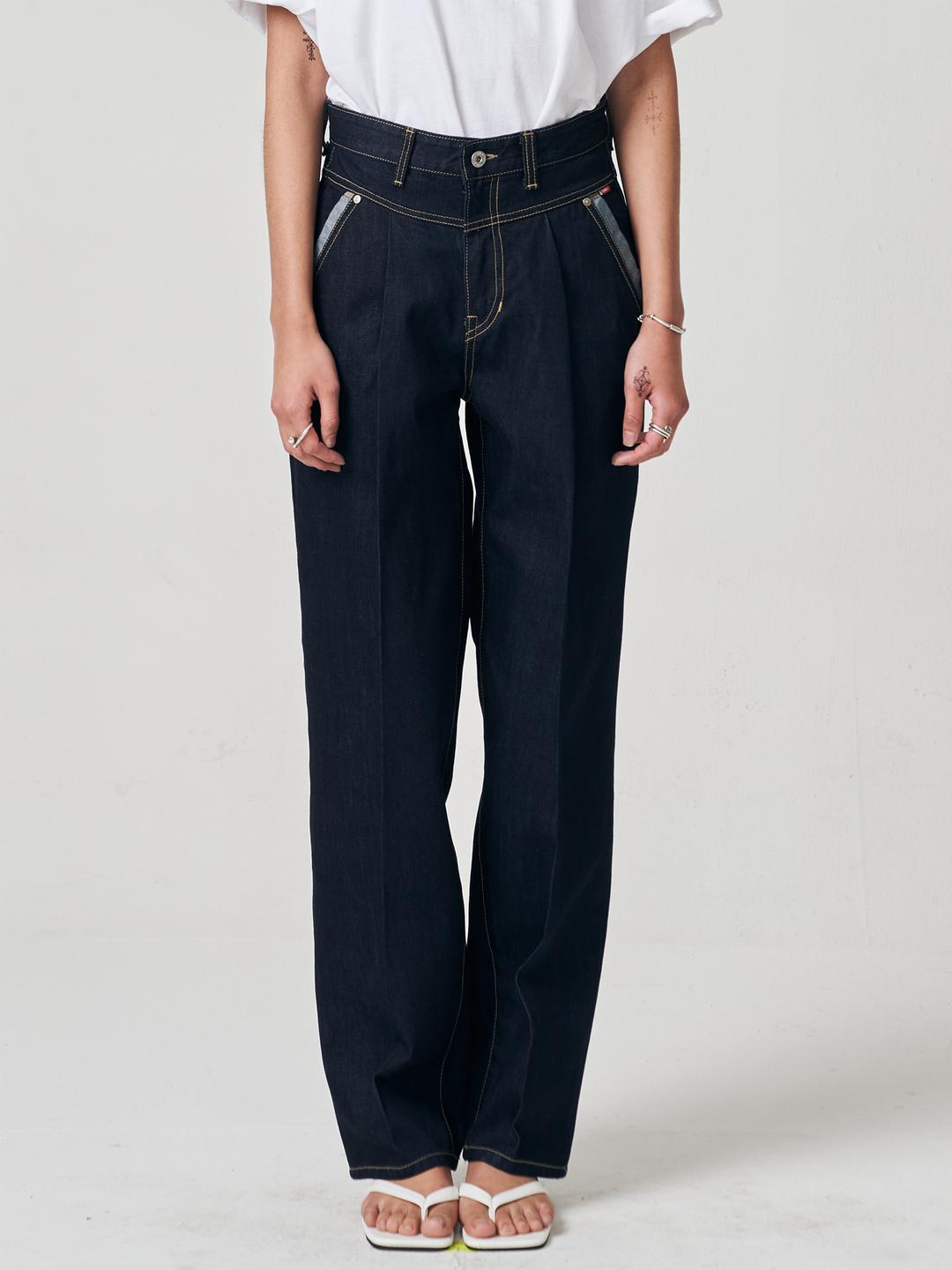 유니섹스 생지 세미배기 원턱 청바지 UNISEX ONE-TUCK SEMI BAGGY RAW DENIM