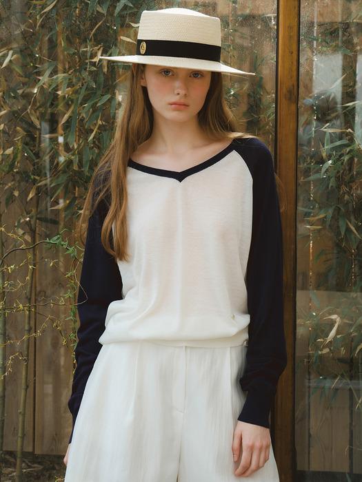 G Linen Vneck Raglan Pullover_Ivory