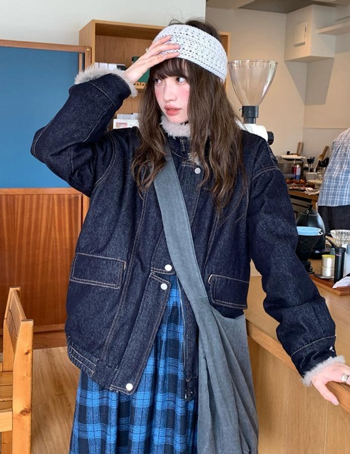 RAINY 퍼카라 아메리칸 클래식 숏 데님 자켓 (딥 블루)