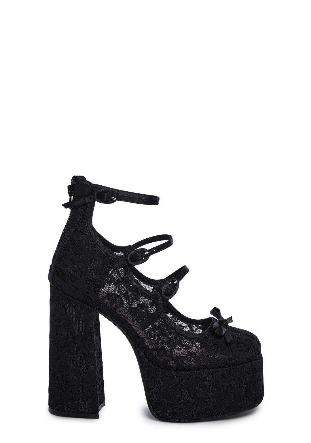 Smiling Melody Platform Heels - Black - BLACK / US 9