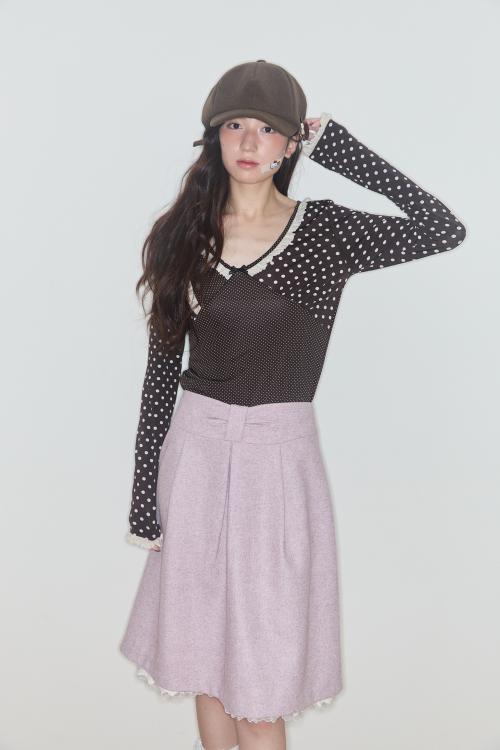 보우 미디 울 스커트 (핑크)