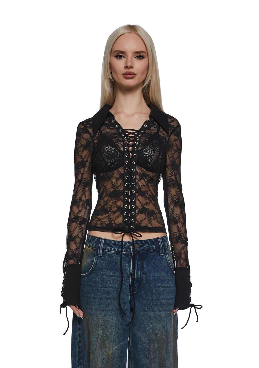 Cassie Lace Top - BLACK / XX-small