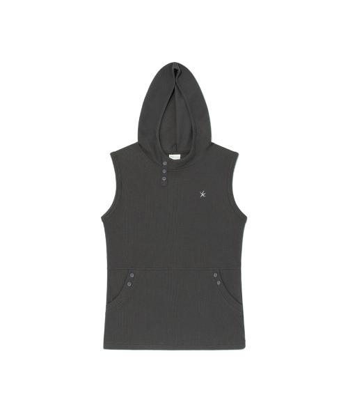 (w) TCM henley neck hooded sleeveless T (charcoal)