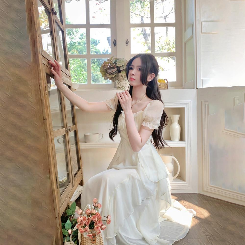 샤랄라 공주풍 쉬폰 셔링 브라이덜샤워 롱 원피스