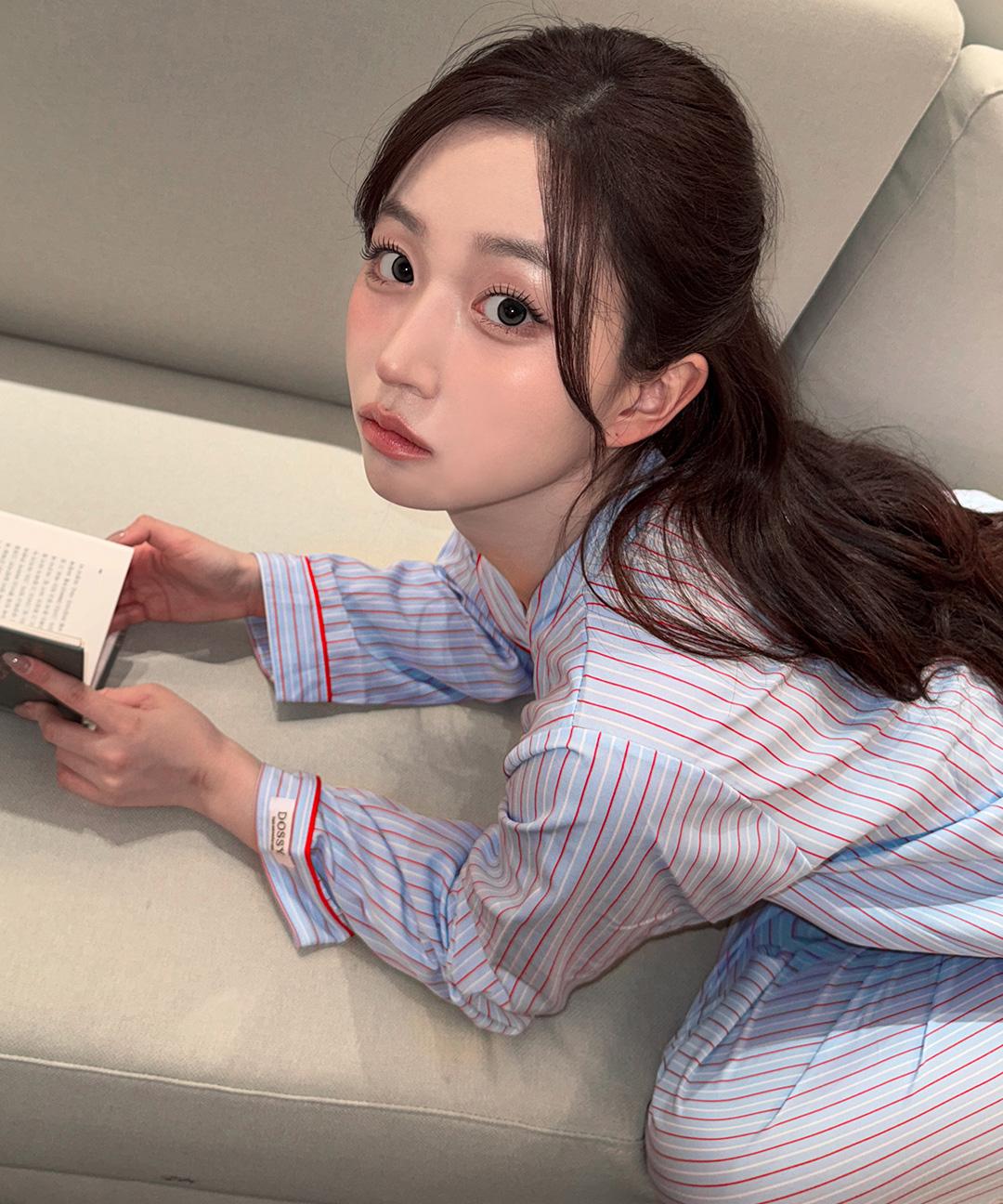 도씨 [해원'pick/직진배송🚚] 실크핏 클로에 긴팔 커플 잠옷 세트