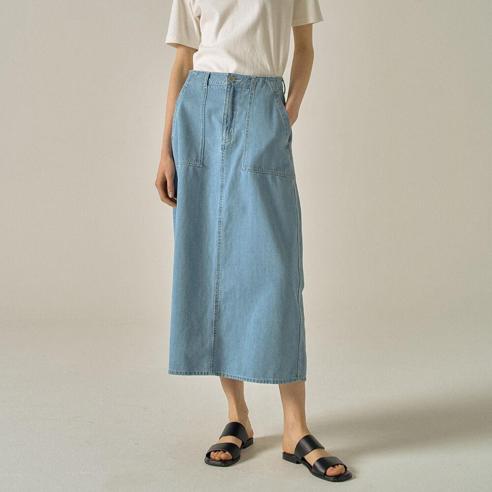 데님 퍼티그 스커트_vintage indigo