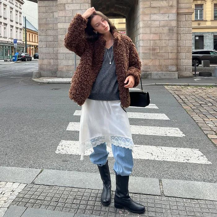 레이스 디테일 레이어드 원피스 (Beige/Pink/White)_2FFUOP02