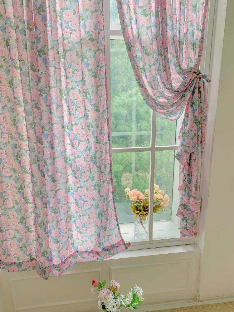 monet flower curtain 모네 플라워 빈티지 커튼 레트로 꽃무늬