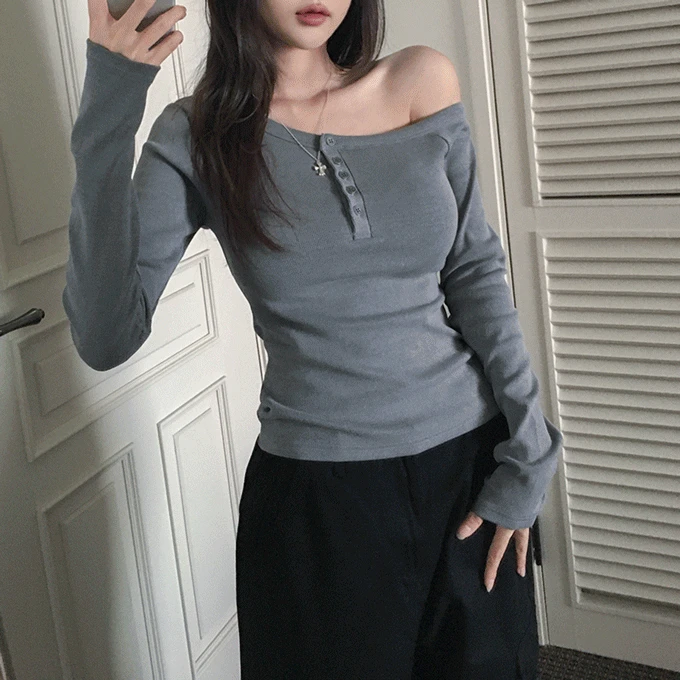 뉴비 언발 오프숄더 티셔츠 2ver. (반팔/긴팔) -4 color