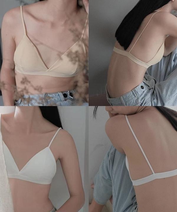 로맨시스 노와이어 브라렛 캡내장 노후크 밴딩 들뜸없는 편한 브라탑 수면 새가슴 뽕없는 노브라 대체 시원한 여름 백리스 섹시 트라이앵글 섹시한 비키니 디자인 가벼운 예쁜 속옷 요가 필라테스 스포츠브라 삼각 패드 일체형 여성 브래지어