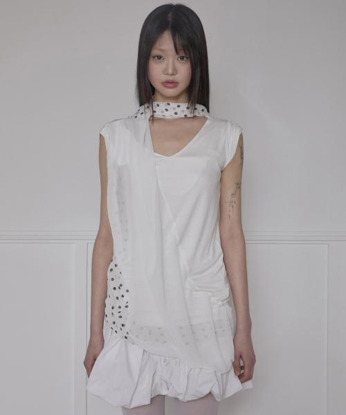 Layered Dot Scarf T-Shirt  (FL-172_White)