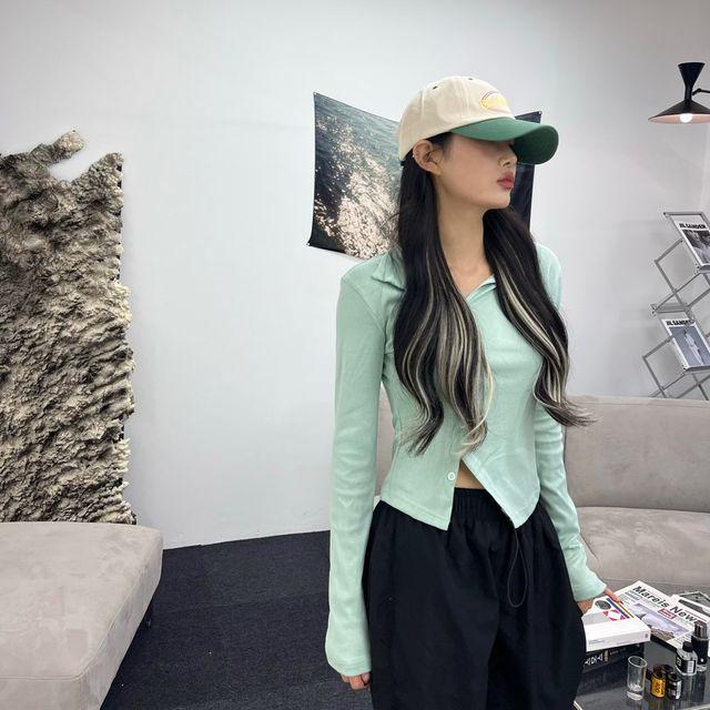 사선 언발 단추 카라티셔츠