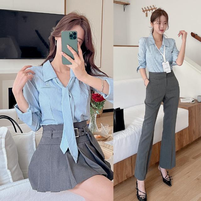 포멀 스트라이프 블라우스