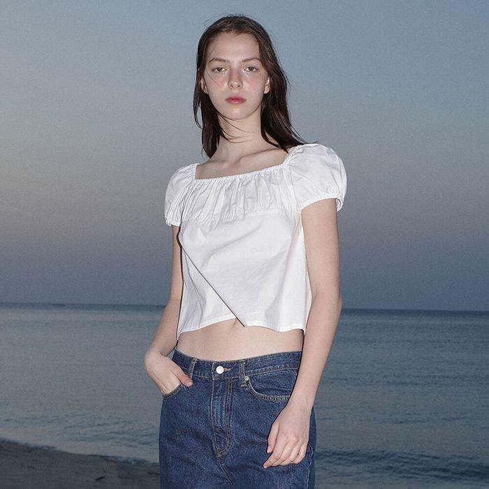 SHIRRING COTTON TOP_OFF WHITE_LC252BL01OW