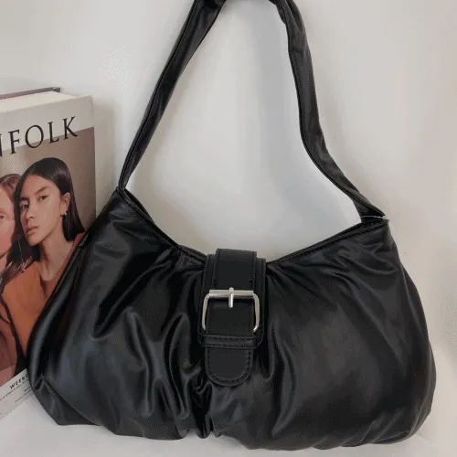 🚀당일발송🚀 아이패드수납가능! y2k 학생 개강 똑딱이 고퀄 보부상 넓은 수납 블랙 실버 카키 미니 숄더백 주름 버클 가방 (wrinkle buckle bag)