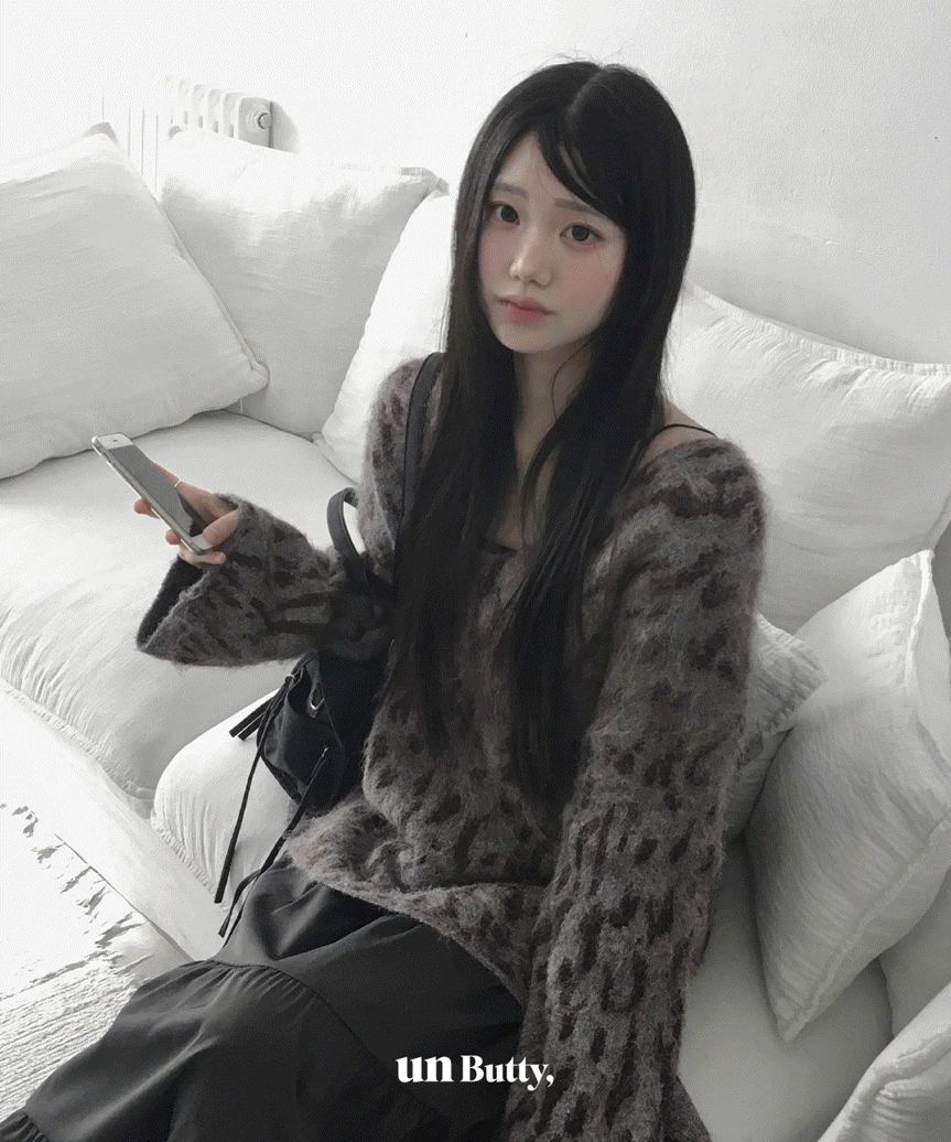 tony leopard v-neck fur knit - 3color