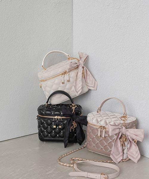 【再入荷】2WAY リボンチャームキルティングバニティバッグ