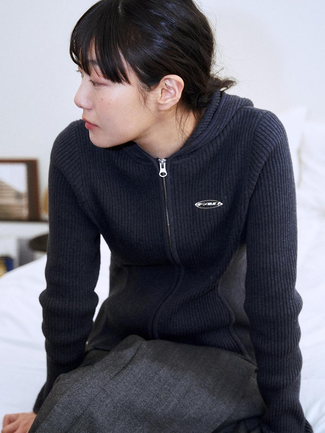 HOODIE KNIT ZIP-UP (CHARCOAL)