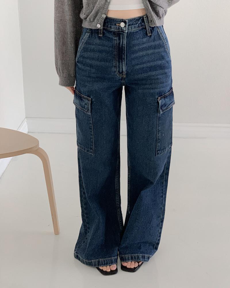 캘빈클라인 여성 울트라 하이웨이스트 와이드 카고 데님 팬츠