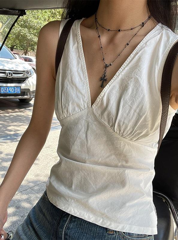 쫀덕 브이넥 얇은 썸머 민소매 탑