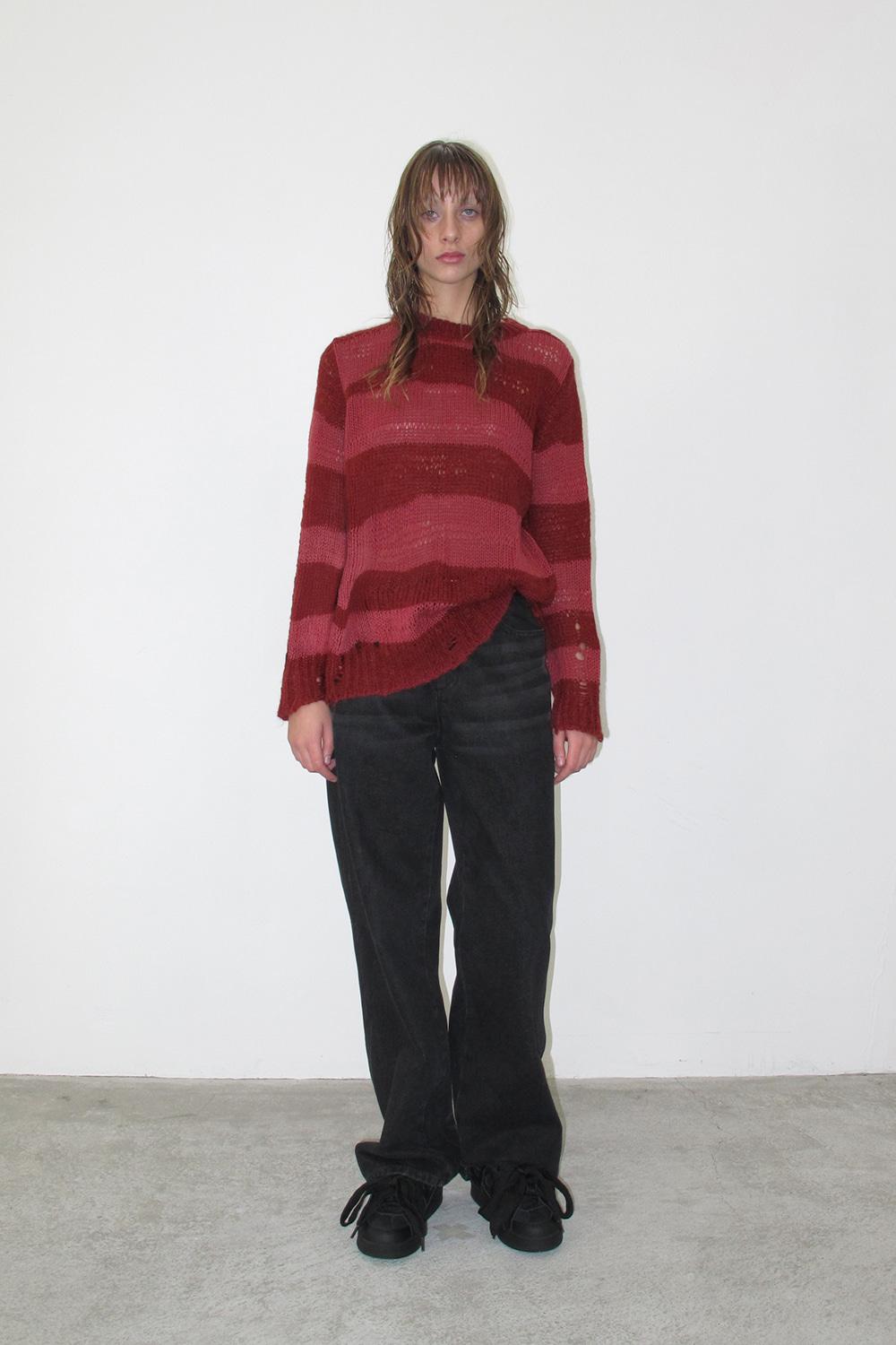 DAMAGED COLOR BLOCK KNIT, RED