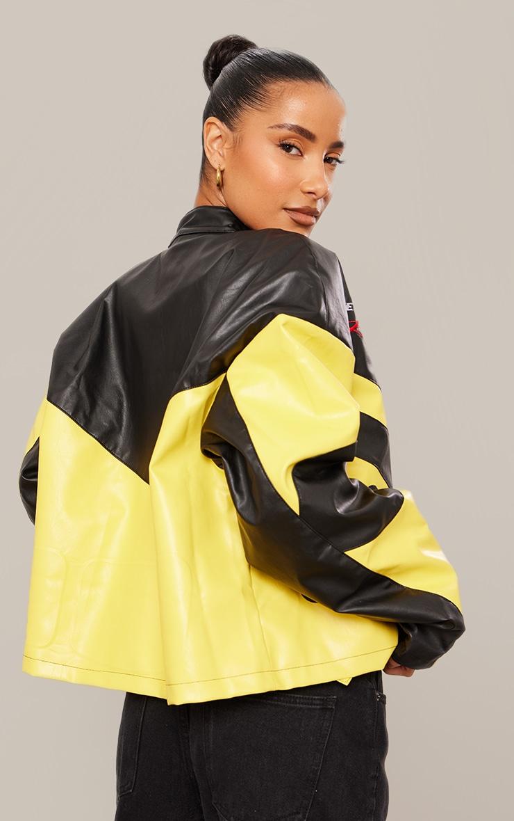 Yellow Pu Contrast Oversized Motocross Jacket
