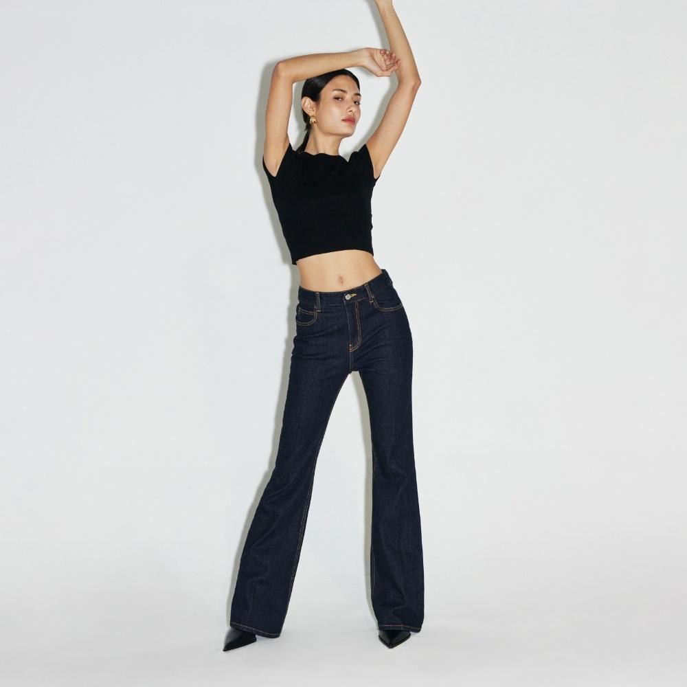 Indigo wide boots cut -D003