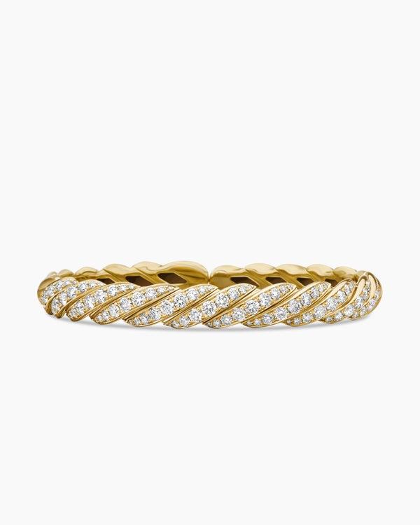 Sculpted Cable Flex Bracelet in 18K Yellow Gold with Diamonds, 7.8mm
