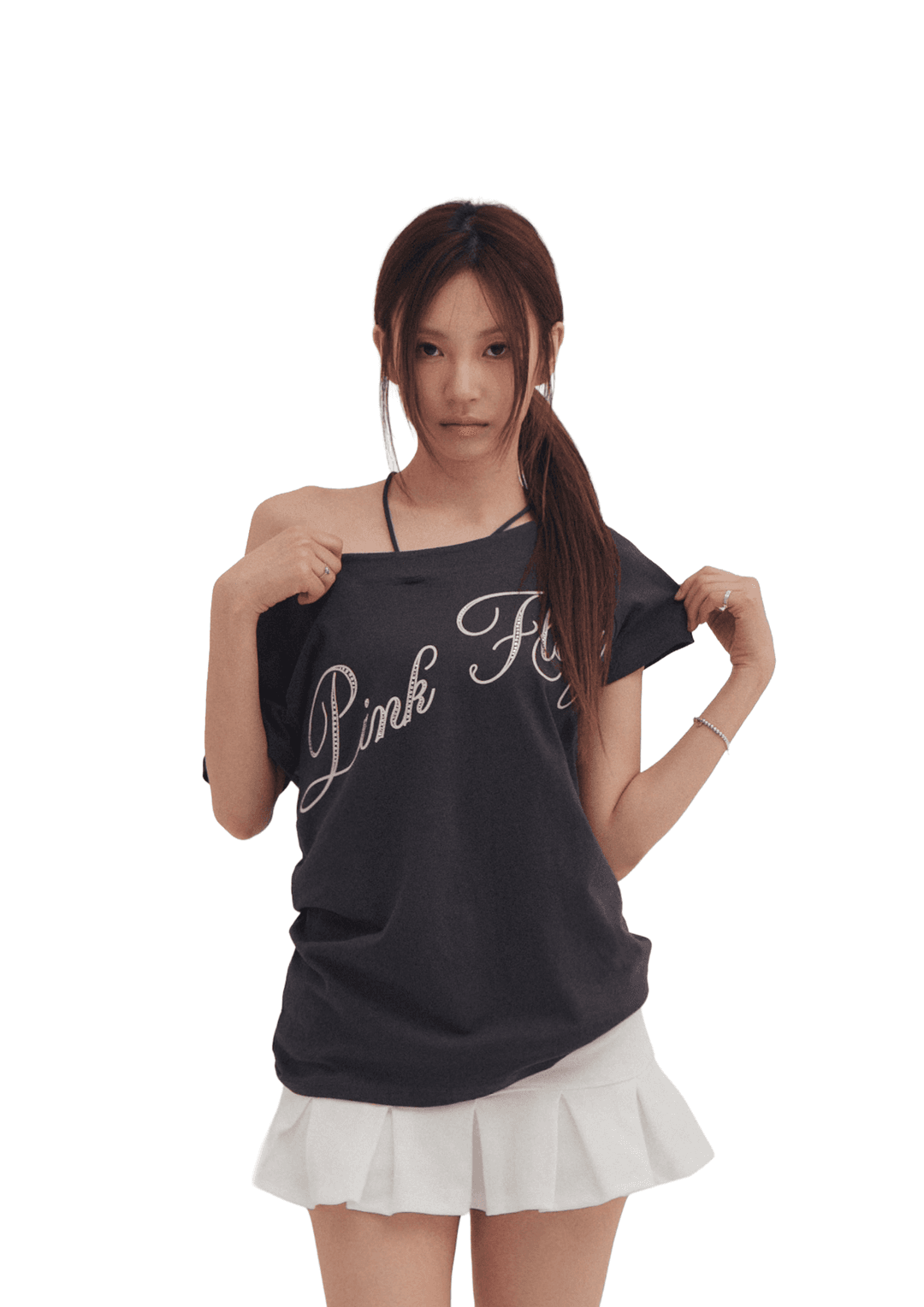 PINK FLAG BOX TEE [CHARCOAL]