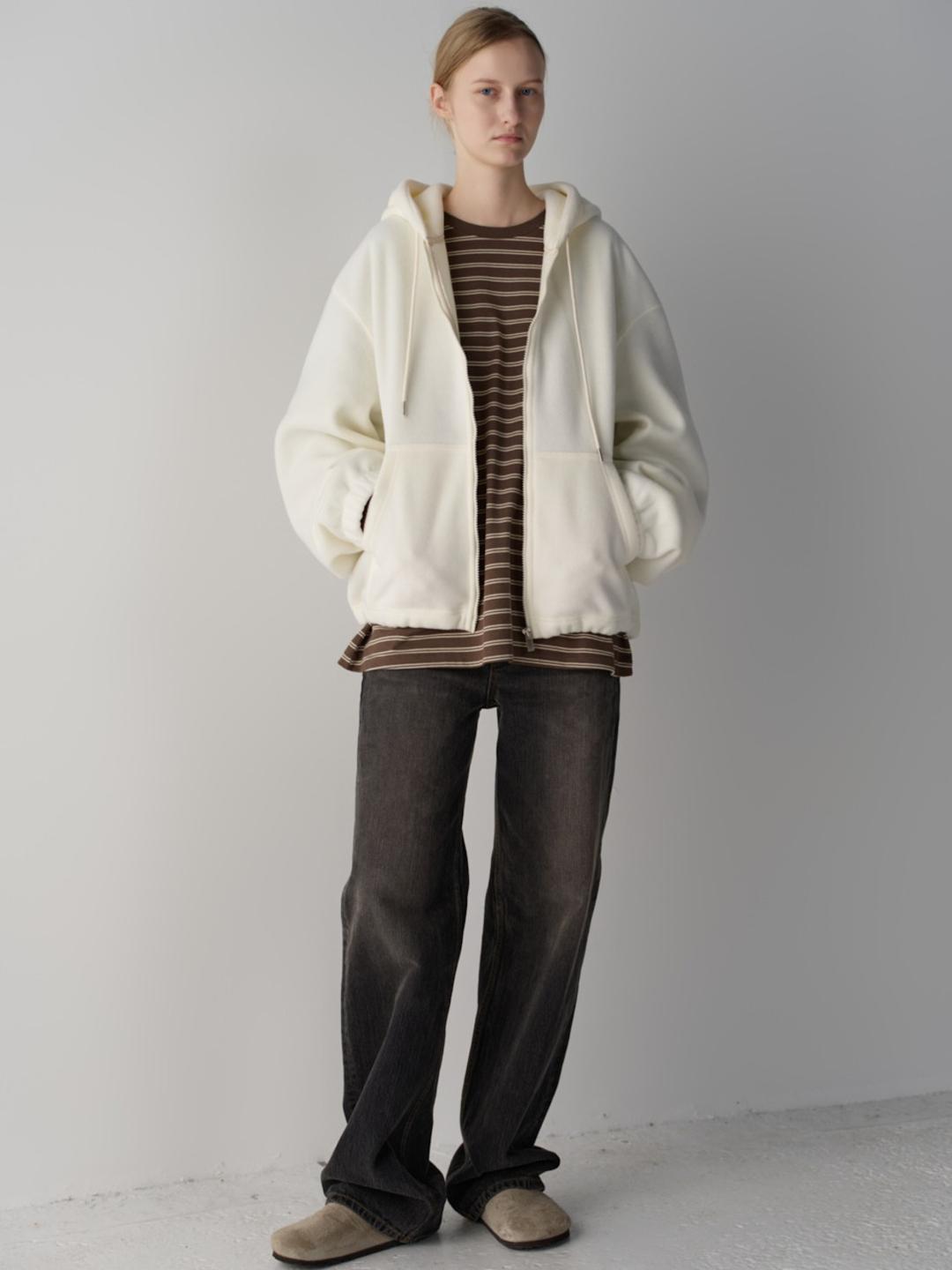 울 플리스 집업 후디_ivory