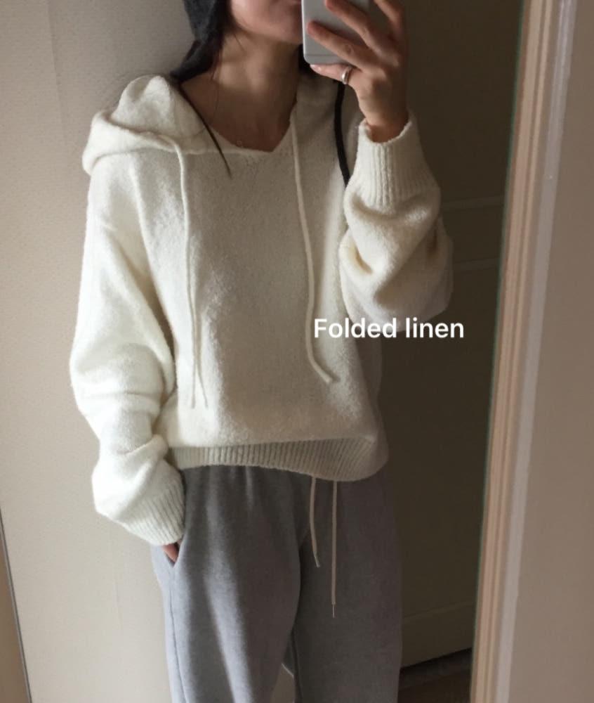 (당일)24FW 컬리 후드 니트 울 브이후드넥 루즈핏 후디 니트(2color)