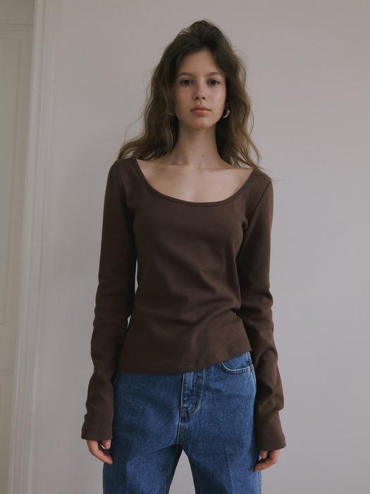 SCOOP NECK T-SHIRT_BROWN