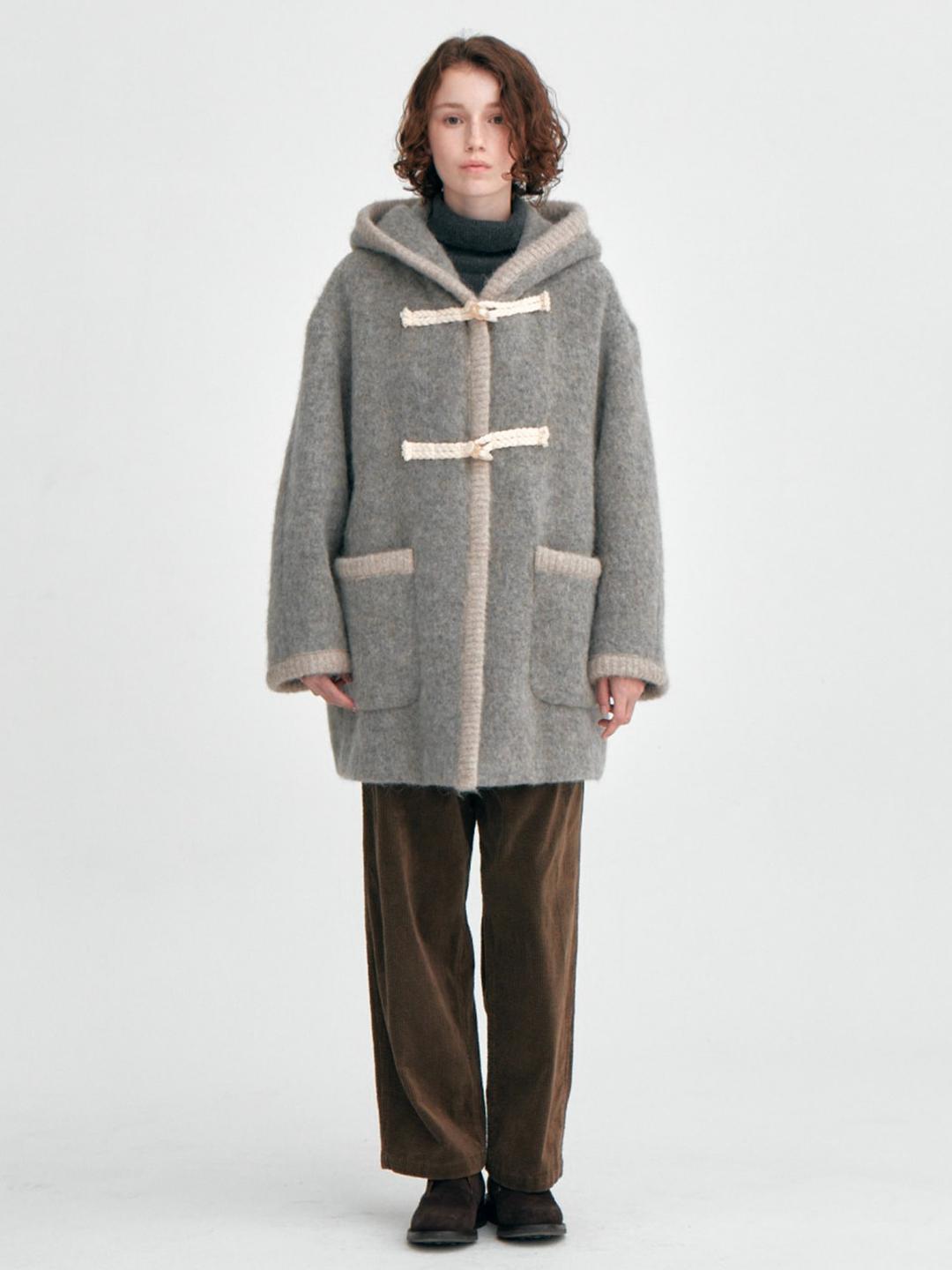 Women Volume Sleeve Duffle Coat - Light Grey