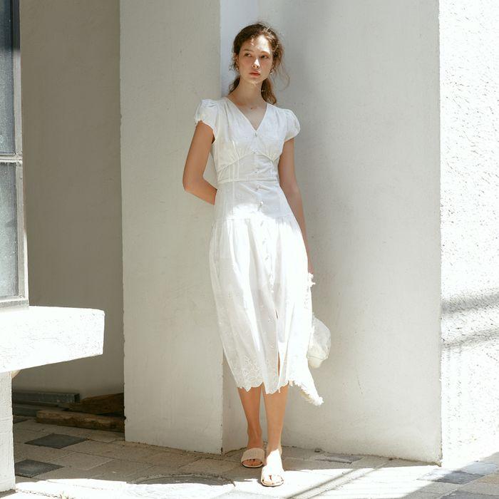 LILIANA puff sleeve embroidery dress_WHITE
