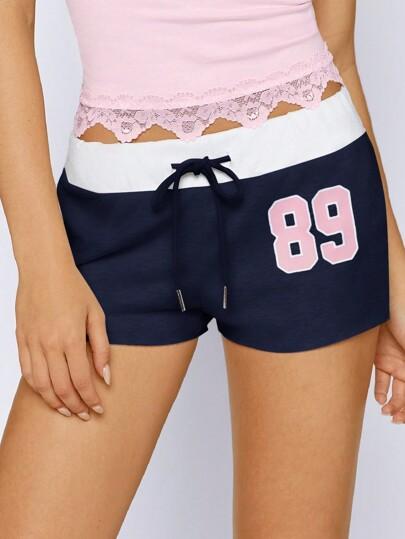 SHEIN EZwear 네이비 블루 글자 장식 초미니 반바지, 여름 캐주얼