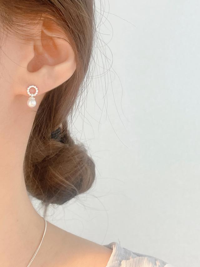 [92.5 Silver] Dangling pearl earrings